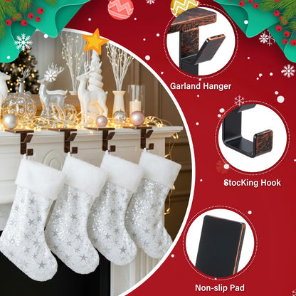 Chunful 2 Pcs 2 in 1 Fireplace Garland and Stocking Hangers Christmas Stocking Holder for Mantel Heavy Duty Metal Stocking Hanger Base for Fireplace Holiday Xmas Party Decor (Bronze)