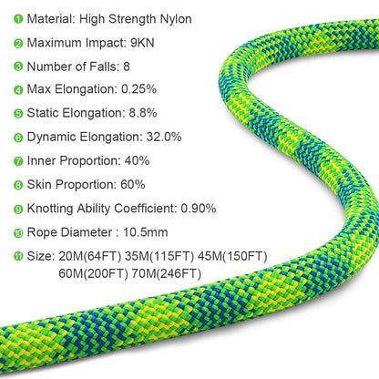 X XBEN 10.5 mm UIAA Dynamic Climbing Rope 45M(150FT), Safety Nylon Kernmantle Rope for Rock Climbing, Tree Climbing, Ice Climbing, Rappelling, Rescue