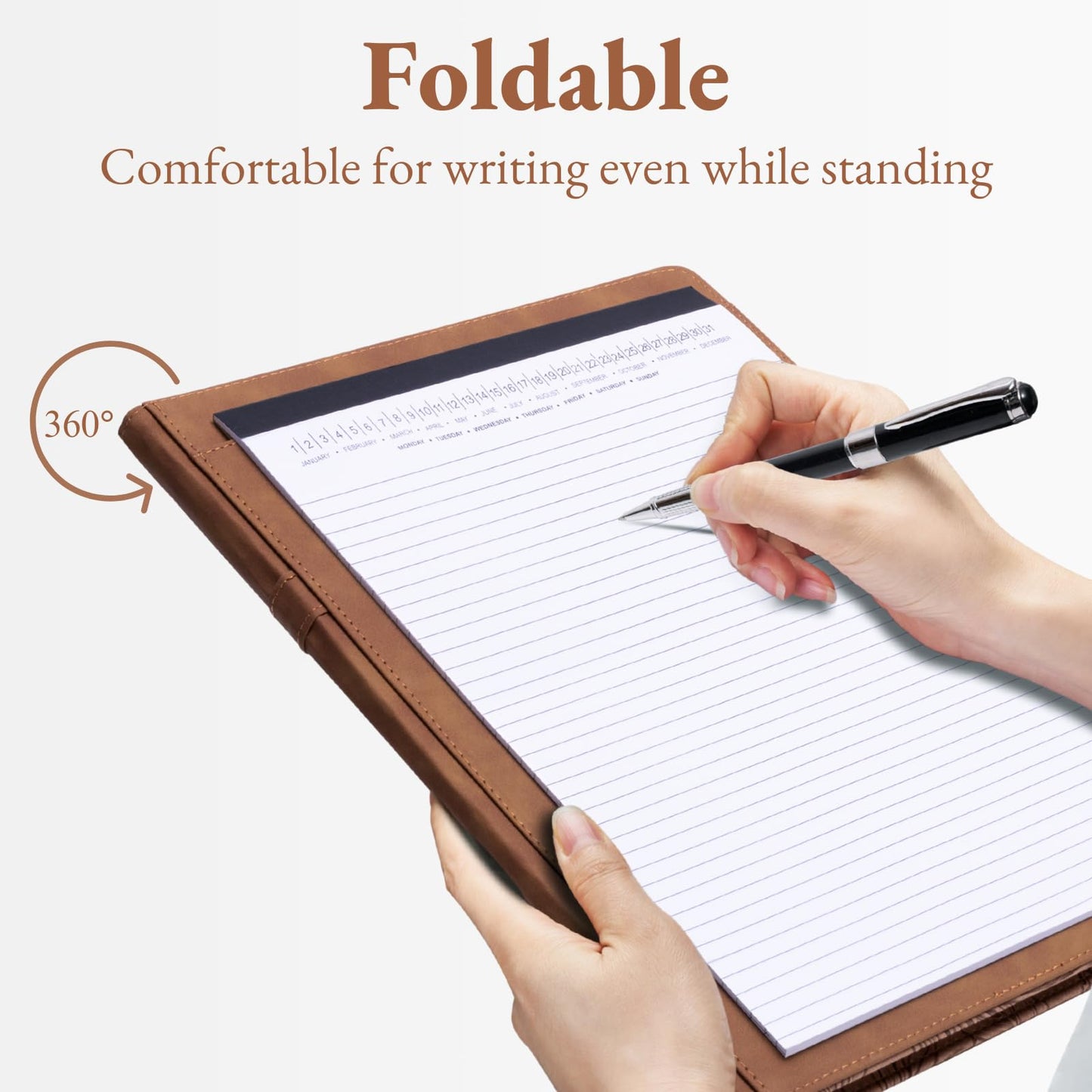 Mymazn Padfolio Portfolio Binder, Faux Leather Interview Resume Folder with Document Organizer & Business Card Holder, Letter-Sized Notepad Legal Pad Holder for Women Men (Brown)