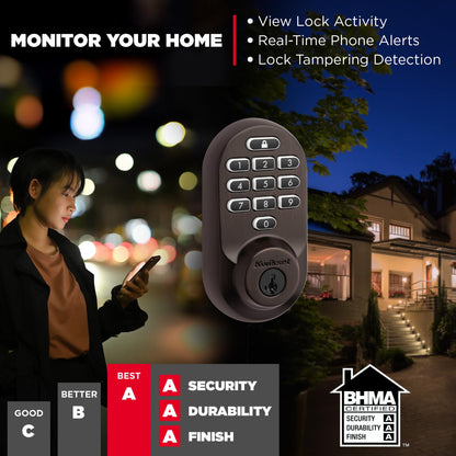 Kwikset Halo Wi-Fi Smart Lock, Keyless Entry Door Deadbolt, Geofence Auto-Unlock, Grade AAA Certified, No Hub Easy Install, Satin Nickel Lifetime Finish Warranty, Backlit Keypad