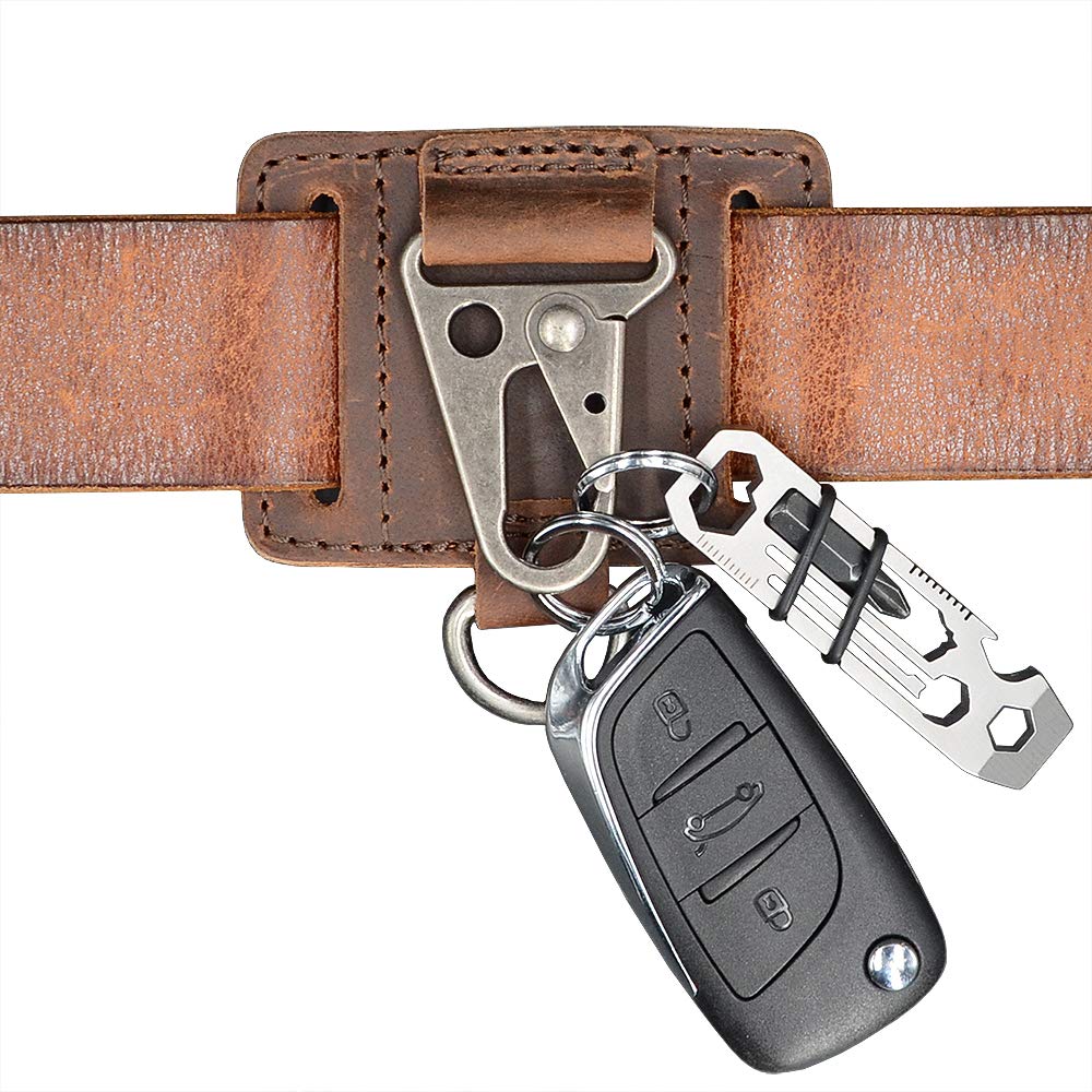EDC Leather Key Ring Holder, Heavy Duty Belt Clip Key Fob, Chestnut
