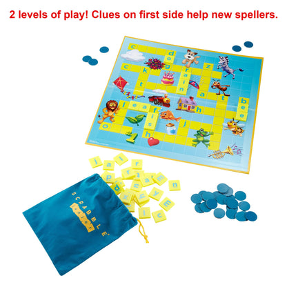 Mattel Games Scrabble Junior Kids Crossword Game with 2-Games-in-1, 2-Sided Game Board for 2 to 4 Players Ages 6 to 10 Years Old
