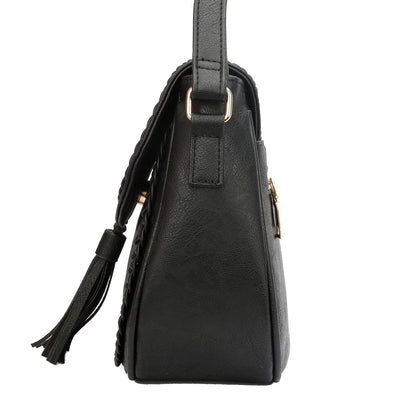 KKXIU Casual Flap Saddle Crossbody Bags for Women Small Handbags PU Leather Shoulder Bag Purse with Tassel (Z-Black)