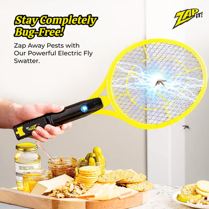 ZAP iT! 4,000 Volt Electric Handheld Bug Zapper Racket - USB Rechargeable Indoor Safe Mosquito Zapper and Fly Swatter for Indoor and Outdoor Use - 2 Pack (Large, Yellow)