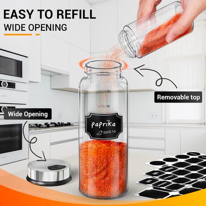 Segarty Spice Jars, 6 Pack 3 oz Spice Bottles with Shaker Lids, Glass Empty Storage Containers with Adjustable Stainless Steel Flow Top for Your Regularly Used Spices