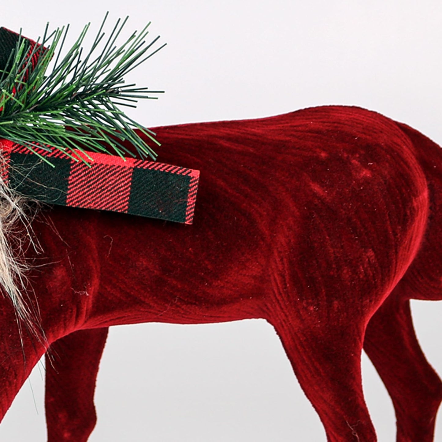 Lotus Hills 2 pcs Reindeer Christmas Decorations, Flocking Christmas Reindeer Figurines with Red Buffalo Plaid Bow, Deer décor Christmas Table Centerpieces Decorations