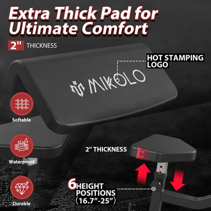 Mikolo Preacher Curl Bench, Plate Loaded Bicep Curl Machine, Bicep and Tricep Workout Equipment，2 in 1 Arm Training Machine for Home Gym