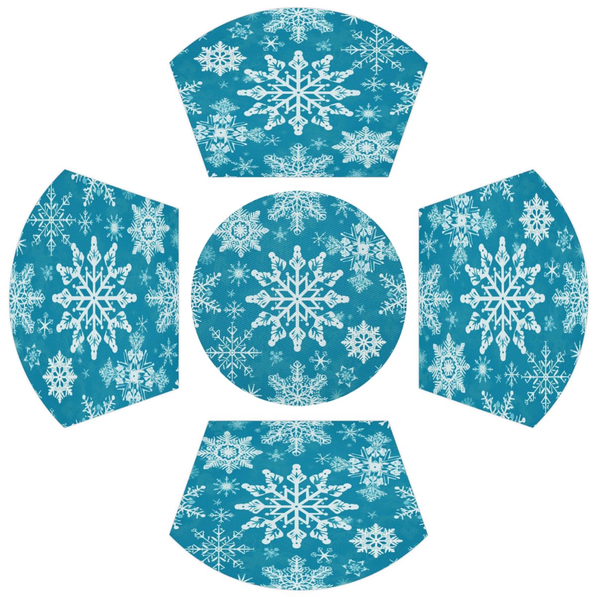 Christmas Placemats Set of 4 Winter Snowflake Wedge Placemat Round Christmas Placemats with Centerpiece Washable Heat Resistant Holiday Place Mat Table Mats for Dining Table Decor
