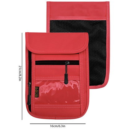 RFID Blocking Travel Neck Wallet Pouch and Passport Holder, Travel Neck Pouch Passport Holder for Women & Men - Red