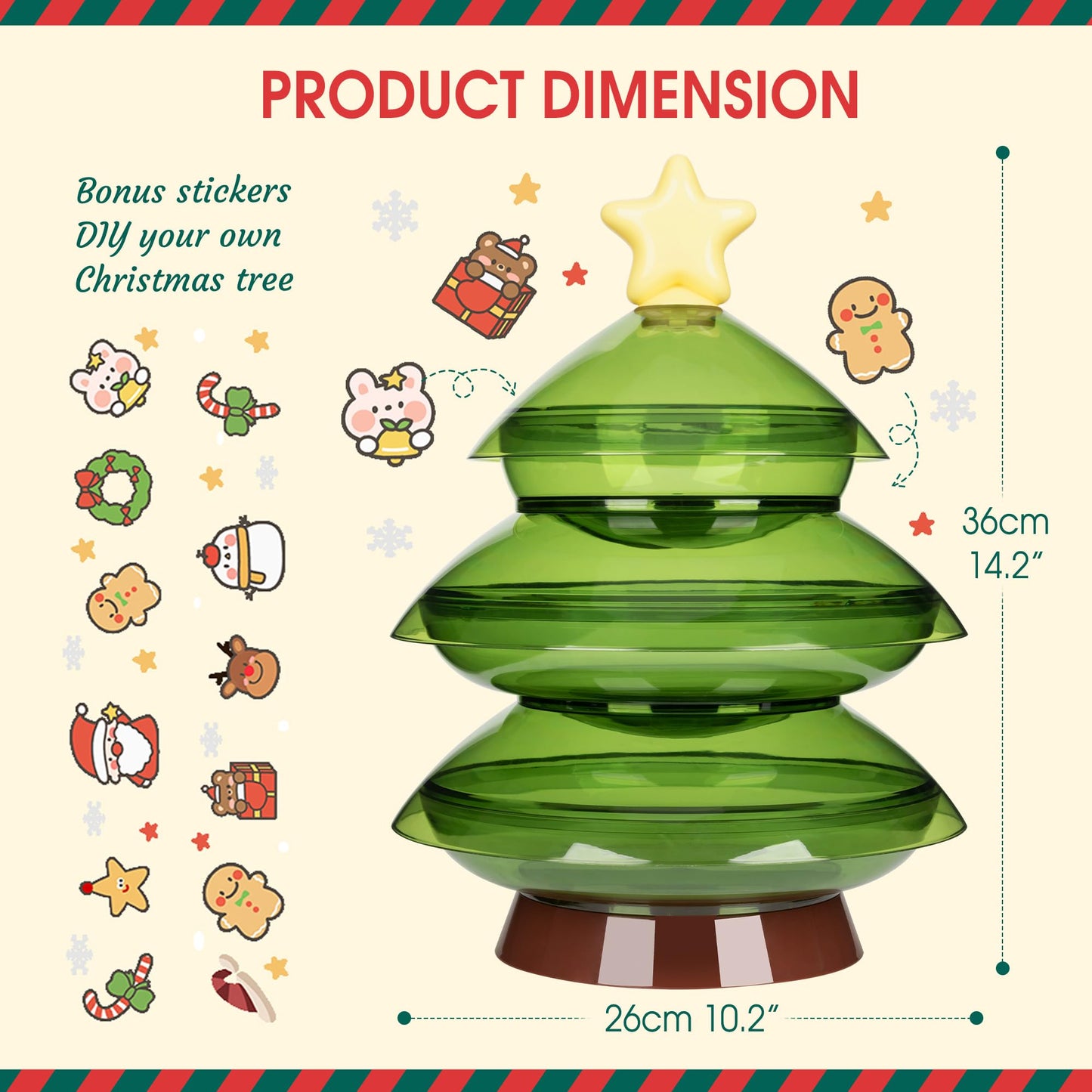 IVYROLL Christmas Candy Dish with Lid, Candy Platter Dish Serving Snack Box Container Decorative Plates for Xmas Holiday Party