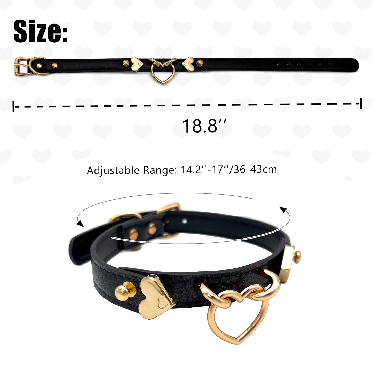 EverGlimp Handmade Leather O-Ring Choker Necklace for Women - Adjustable Punk Gothic Collar with Gold-Tone Accents (Black-Heart)