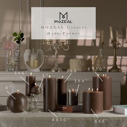 MOZEAL 3" x 4" Hand-Poured Unscented Candle, Dripless Pillar Candle Set of 3, Long Clean Burning, Approx 72 Hours Burn Time, Rustic Country Style, Wedding, Winter Elegance, Home Decor, Taupe Gray