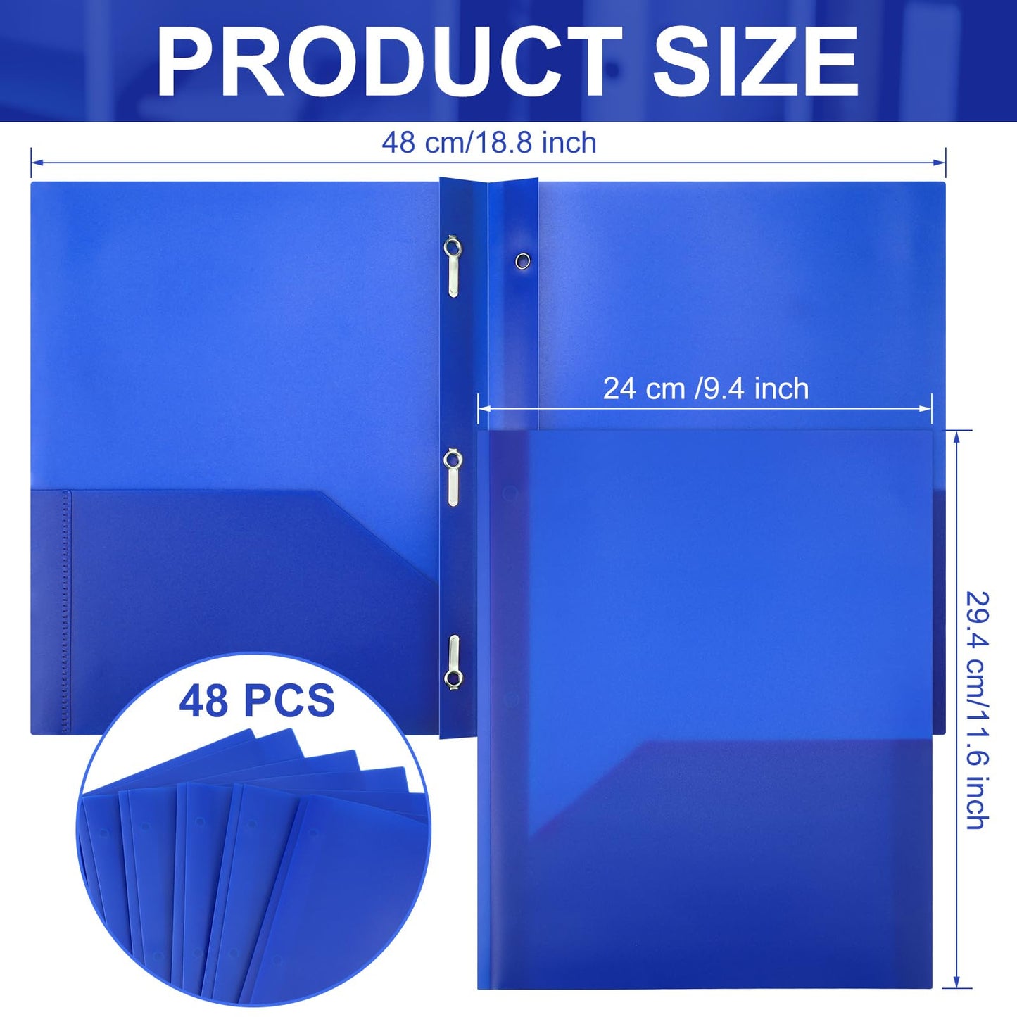 Patelai 48 Pcs Plastic Folders with 2 Pockets and 3 Prongs Home Folders with Card Slot Letter Size Heavy Duty Report Covers for Back to School(Blue,Classic)