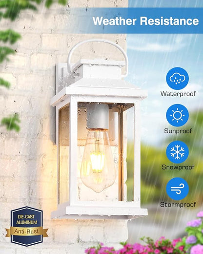 VIANIS White Exterior Garage Lighting Fixtures Wall Mount, 2 Pack Dusk to Dawn Sensor Outdoor Wall Lights for Porch, Modern Outside Lights for House, Outdoor Wall Sconces Lantern for Patio, Coach