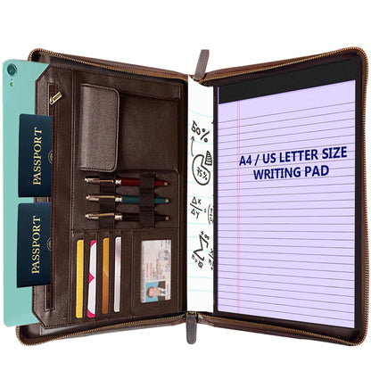 STAR VISTA Flamingo Full Grain Cowhide Leather Padfolio - Executive Business Folio, Sleeve for 13" Tablet & iPhone16, A4/US Letter Size Binder, Lefty Friendly