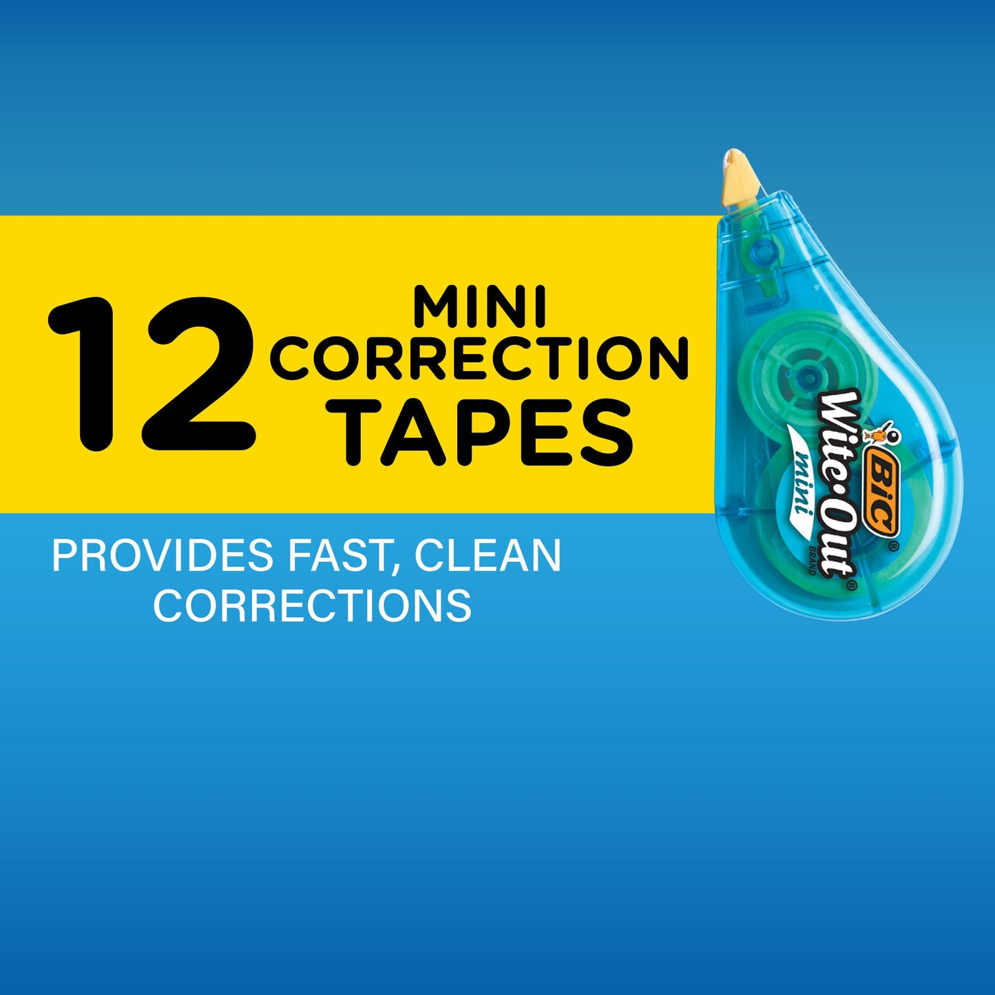 BIC Wite-Out Mini Correction Tape, White, No Dry Time, Long Lasting, 12-Count