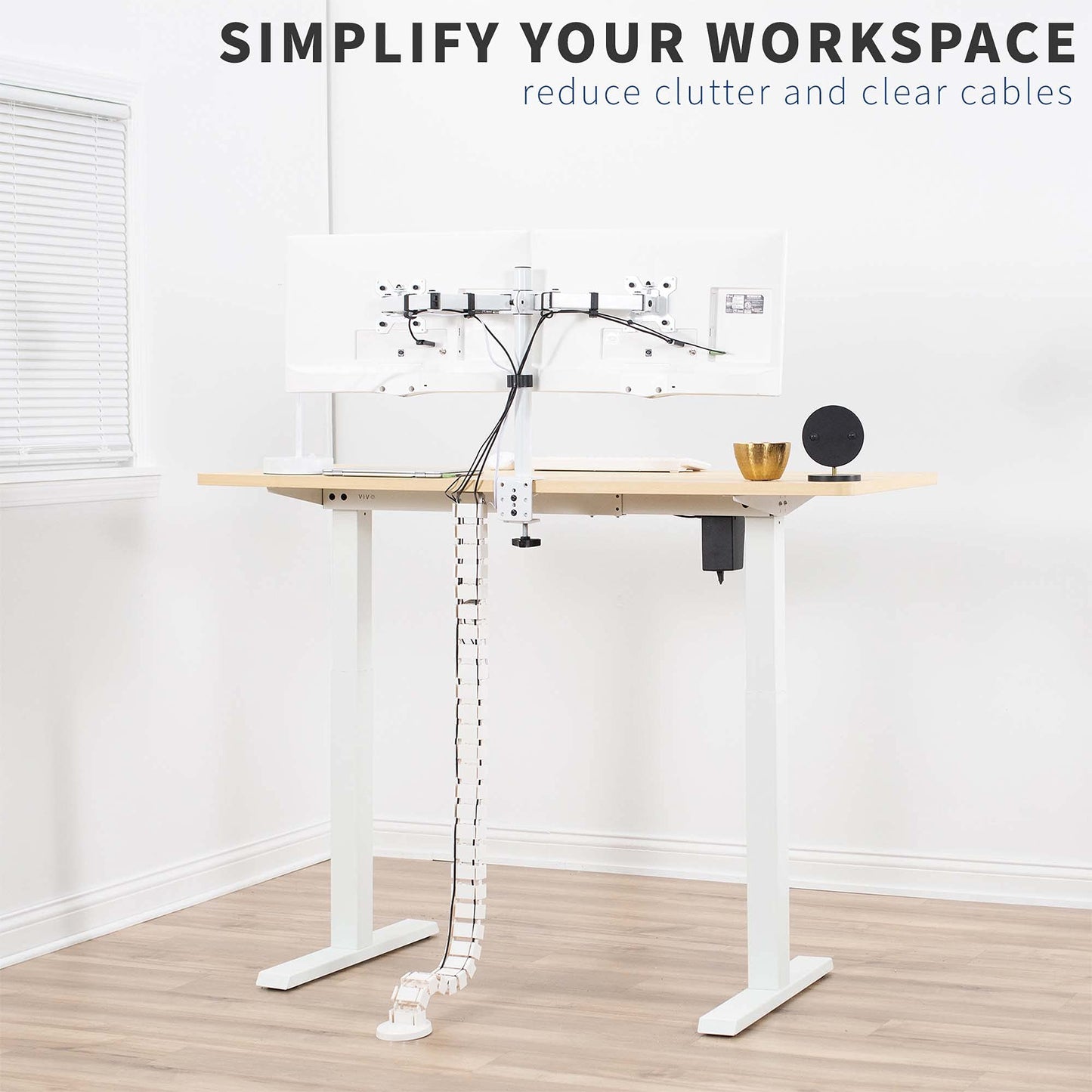 VIVO Under Desk Vertebrae Cable Management Kit, Adjustable Quad Entry Flexible Cord Organizer for Home Office, White, DESK-AC01C-W