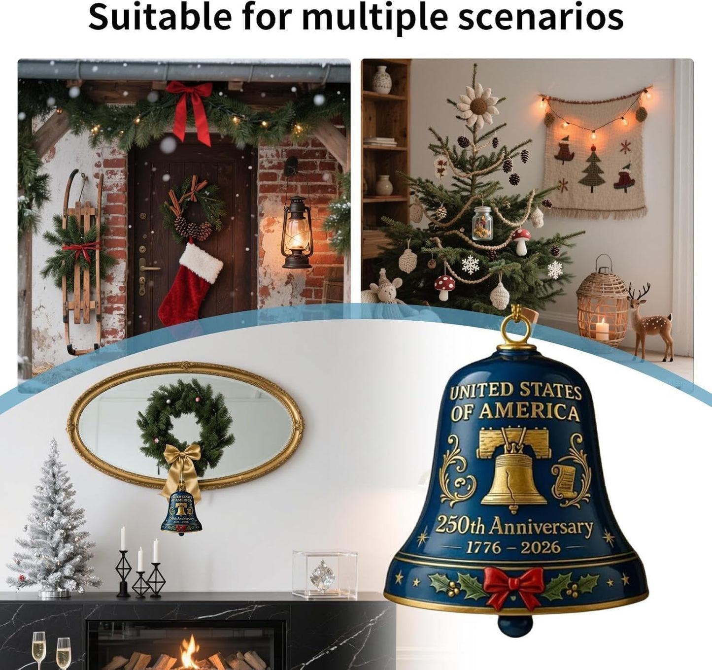 2pc 250th Anniversary USA Bell Ornament for 4th of July Decorations, 2D Acrylic 250 Anniversary Merchandise, America 250th Birthday Gifts, 250th Patriotic Decorations for Holiday Ornament Gift Bulk
