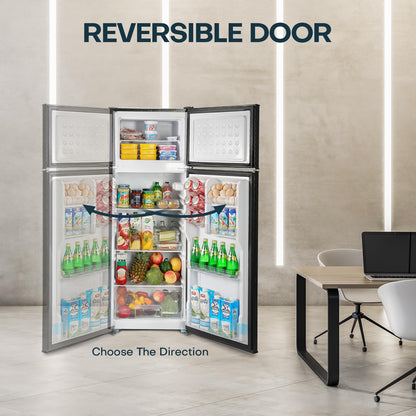 Upstreman 7.7 Cu.Ft. Refrigerator with Freezer, Double Door Fridge, Adjustable Thermostat, Large Capacity, Reversible Door Swing, Refrigerator for Apartment, Office, Dorm, Black（BD75）