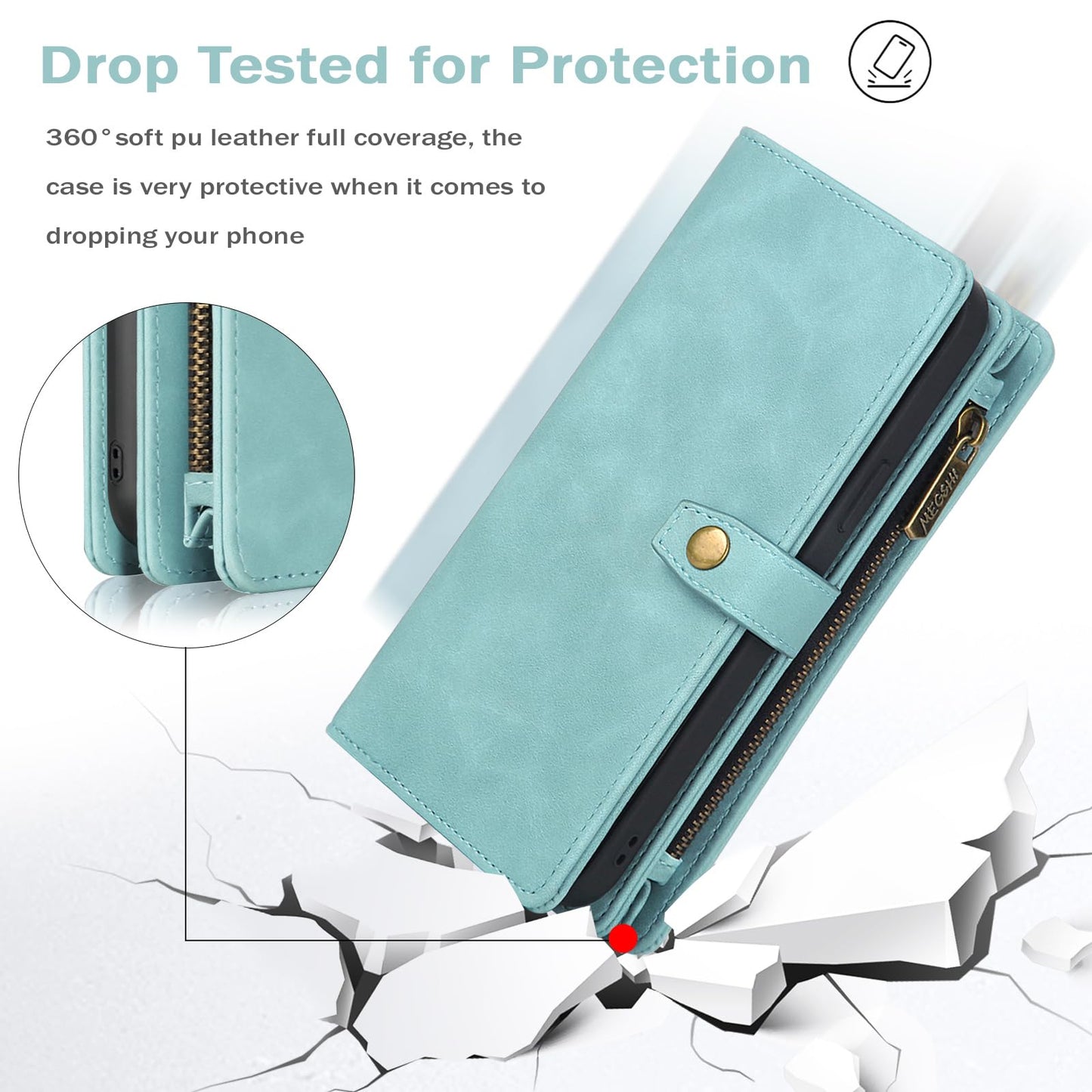 TwoHead for Samsung Galaxy S25 Ultra Wallet Case with Card Holder, Detachable Magnetic Phone Case for S25 Ultra,PU Leather All-Round Protective Phone Case Wallet with Wrist Strap,Blue