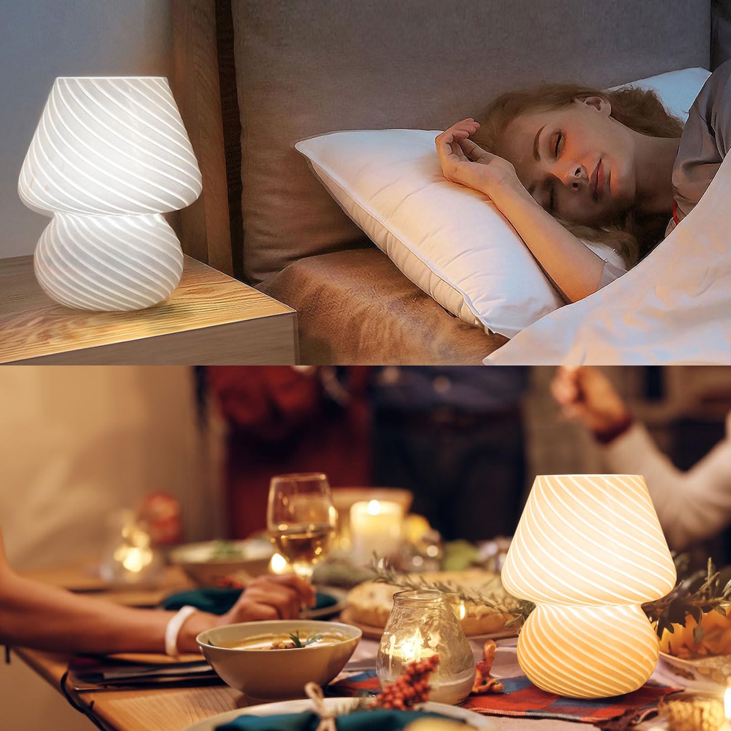 ULAROOM USB Plug-in Mushroom Lamp Small Bedside Table Lamp with 3 Temperature LED Bulb,Free Dimming Nights Light for Bedroom/Living Room/Entryway/Corner Decor (Stripe White)