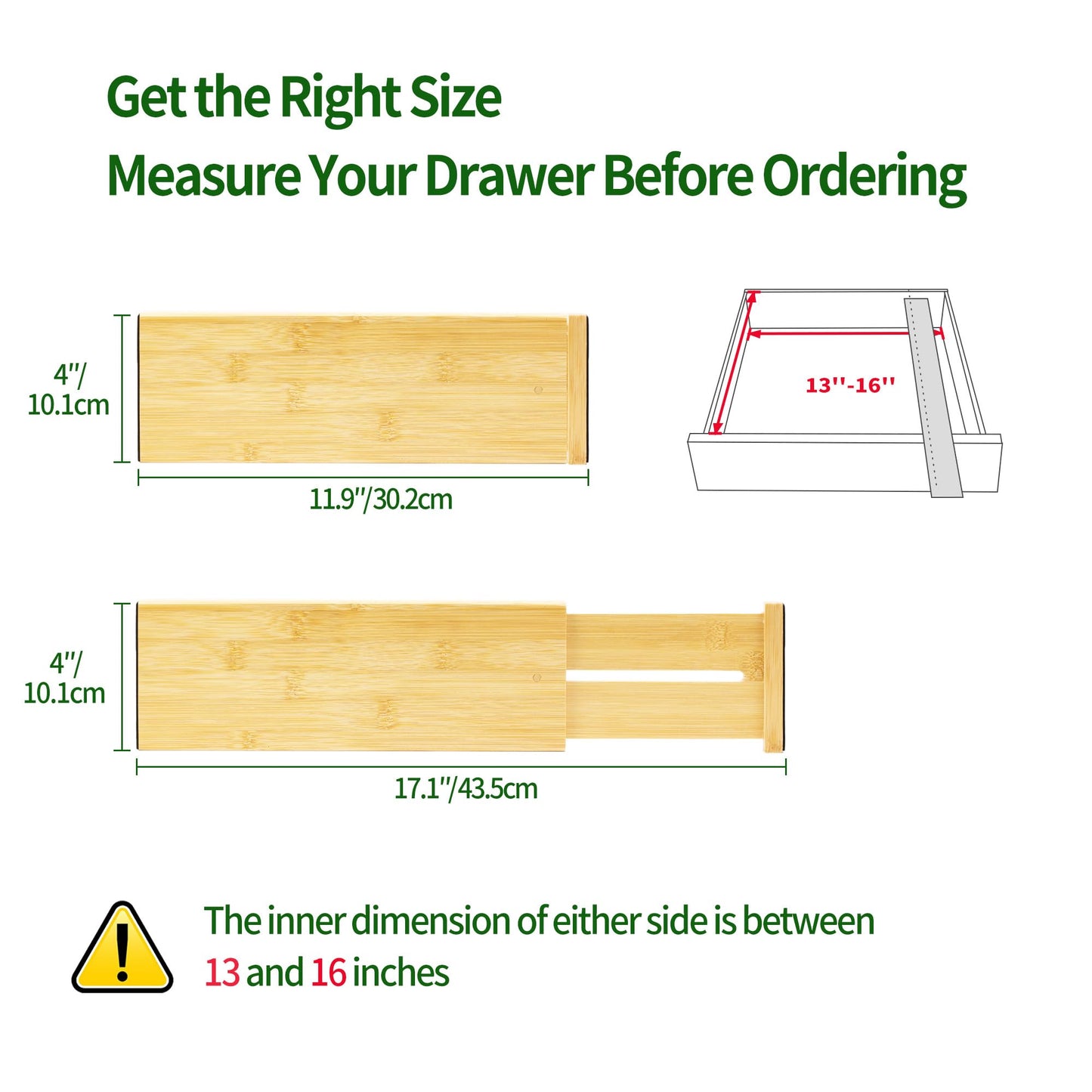 VaeFae 3 Pack Bamboo Drawer Dividers, 4" High Adjustable 11.9-17.1" Clothes Drawer Organizers, Expandable Separators for Bedroom/Bathroom/Kitchen/Office Storage