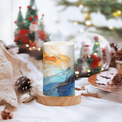 ALAZA Gold Blue Marble Flickering Flameless Candles Battery Operated with Remote Timer,Tea Light Candles LED Pillar Votive Candles Set of 2 for Outdoor Indoor Decorations