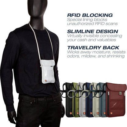 Lewis N. Clark RFID Blocking Stash Neck Wallet, Travel Pouch + Passport Holder for Women & Men, Gray, One Size