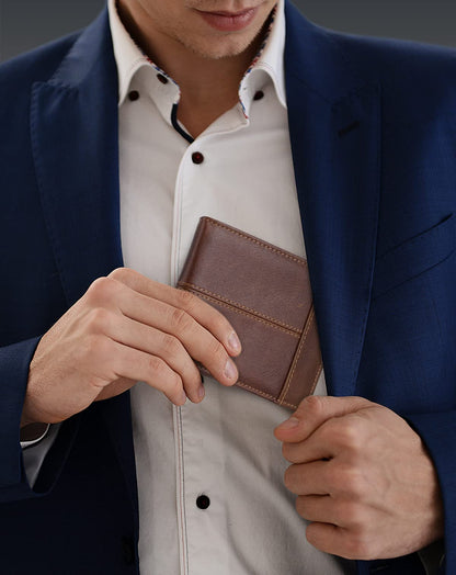 Swallowmall Mens Wallet Rfid Blocking Leather Wallet for Men Bifold Wallets with 1 ID Window 16 Card Slot