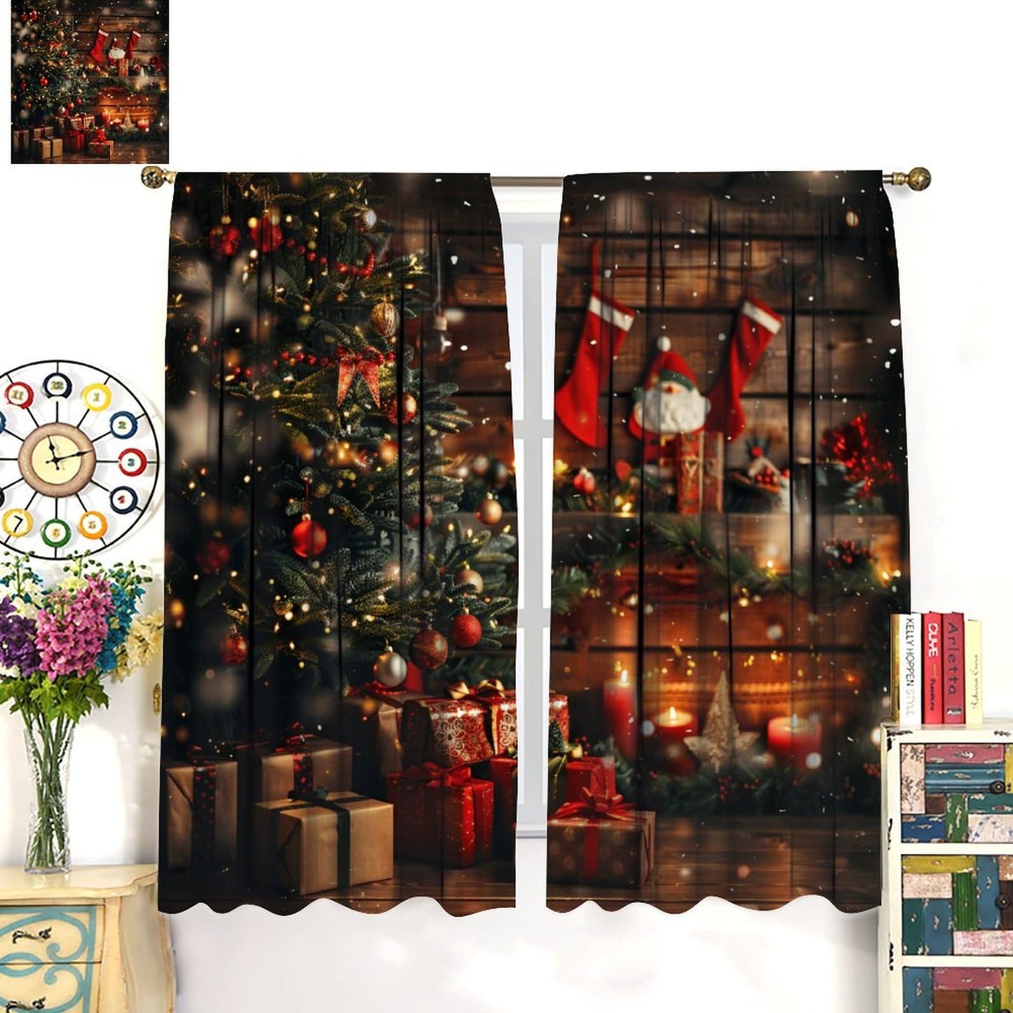Christmas Curtains Merry Xmas Snowflake Window Treatment for Living Room Bedroom Warm Gift Decor Window Drapes 42" W X 45" L