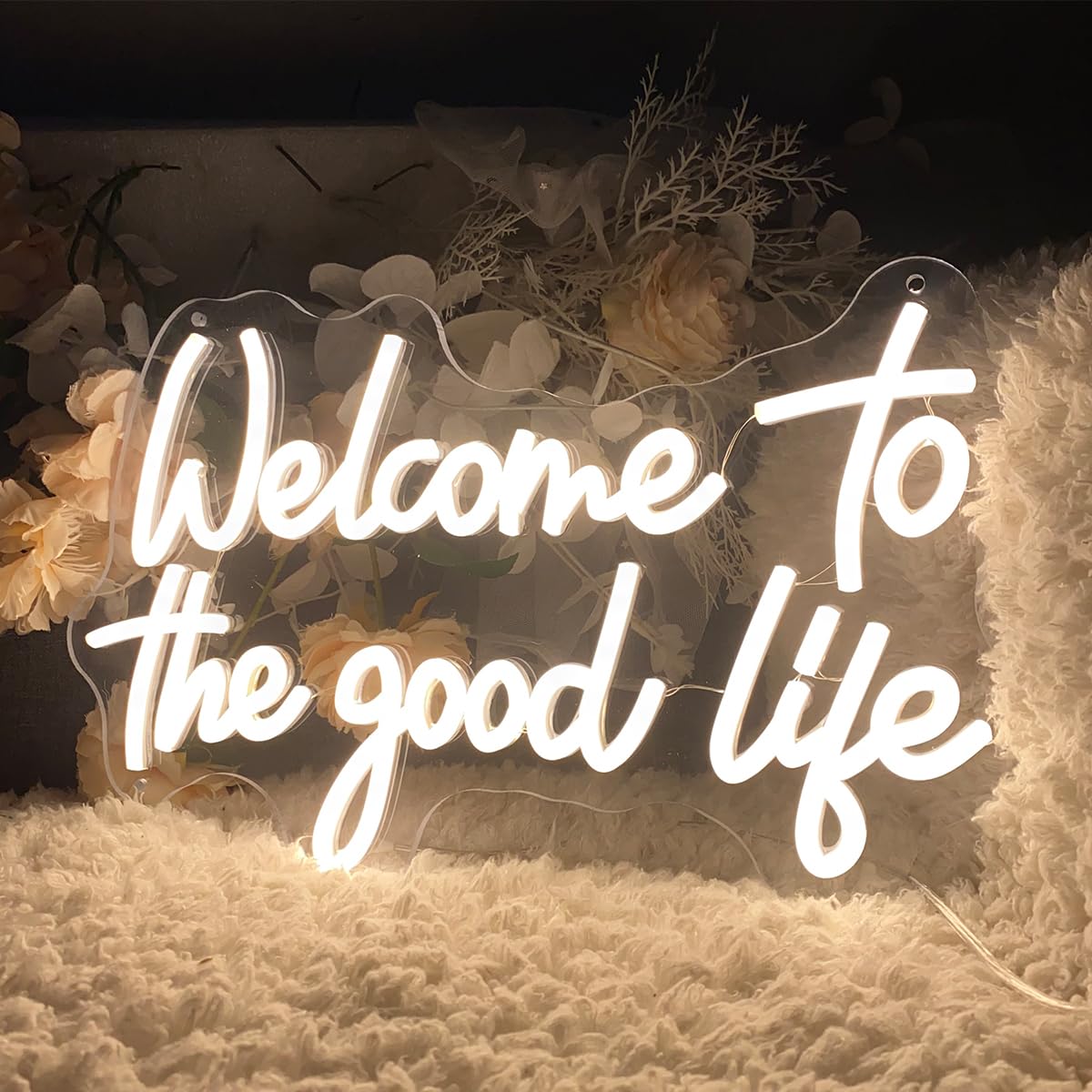Welcome To The Good Life Neon Sign Wall Decor Indoor Bedroom Custom Led Neon Signs Backdrop Flex Christmas Party Business Shop Window Wedding Living Room Birthday Gift(Warm White,USB,40×25.1CM)