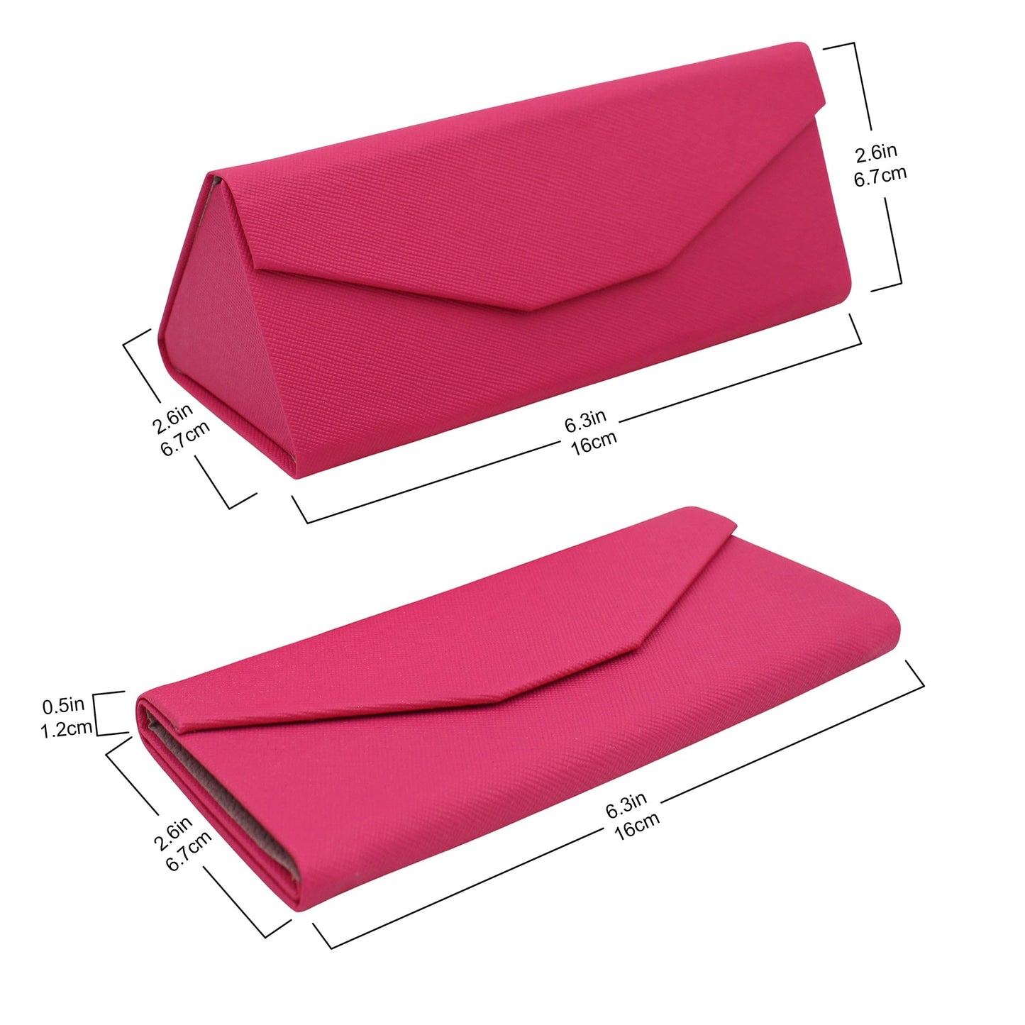 Real Sic Glasses Case for Men and Women - Magnetic Folding Hard Shell Sunglass Holder - Vegan Leather Eyeglass Protector, Variety of Styles Inspired by Solid Color - (Fuchsia & Beige)