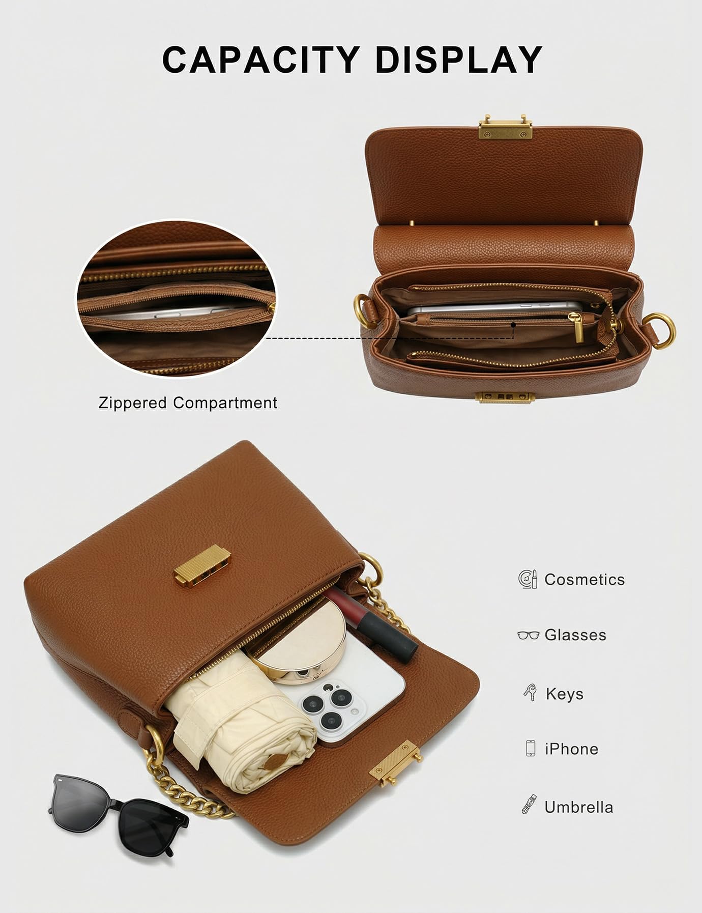 Genuine Leather Top Handle Handbag for Women Leather Crossbody Bag with Adjustable Strap Trendy Women Shoulder Bag Brown
