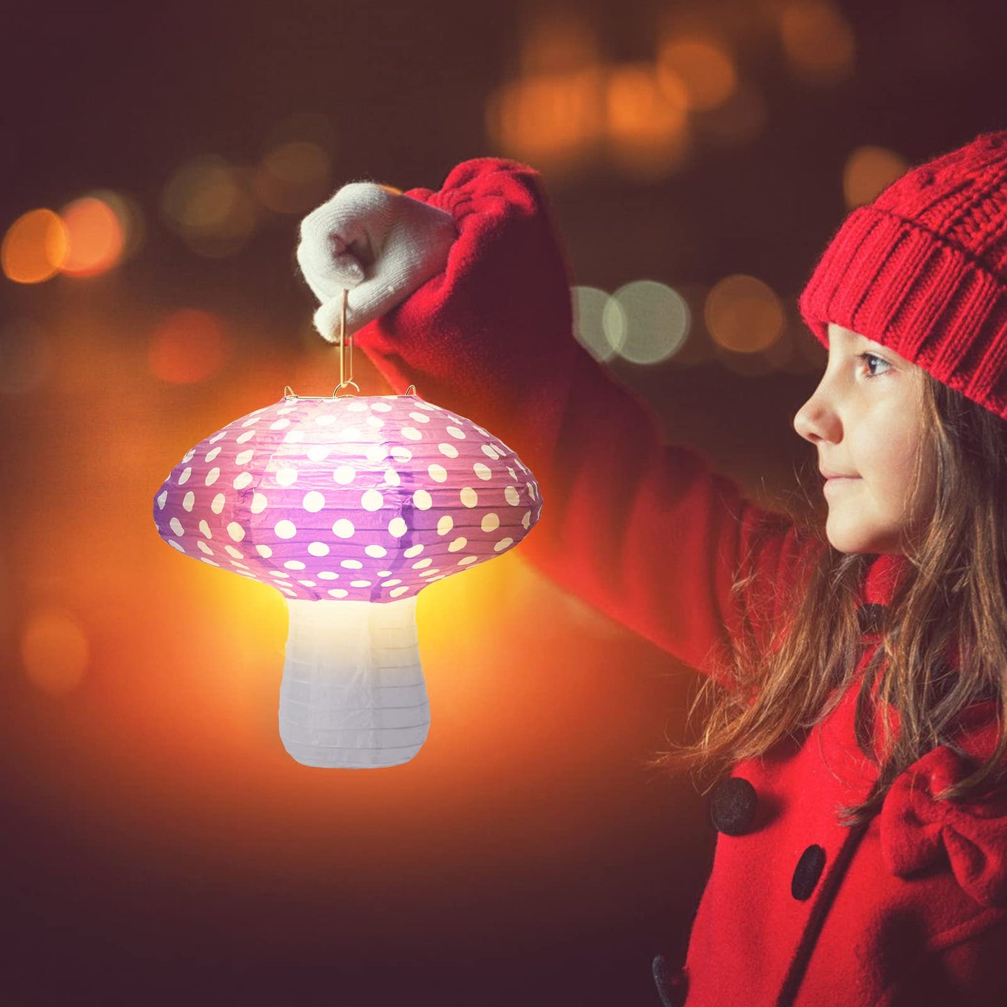 4Pcs Mushroom Shaped Paper Lanterns, Windspeed Large Paper Lantern Mushroom Shaped Paper Lantern For Nursery Garden Christmas Party Decoration 8 inch, 12 inch (Purple)