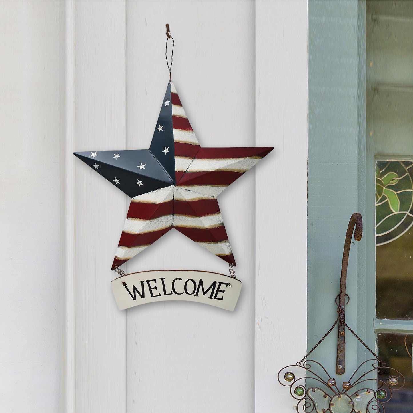 Linfevisi 12 Inch Barn Star Wall Decor Outdoor Patriotic Decorations Hanging Metal Stars American Flag 4th of July Memorial Day Texas Star Wall Art for Western Country Farmhouse Home(B)