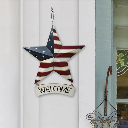 Linfevisi 12 Inch Barn Star Wall Decor Outdoor Patriotic Decorations Hanging Metal Stars American Flag 4th of July Memorial Day Texas Star Wall Art for Western Country Farmhouse Home(B)