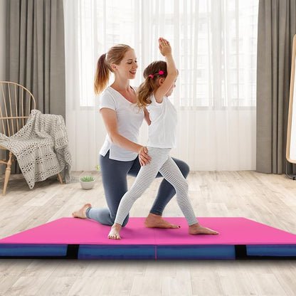 Goplus Thick Folding Gymnastic Mat - 4" Bi-Fold Fitness Mat with Carrying Handles & PU Leather Cover | Ideal for Home Gym Workouts