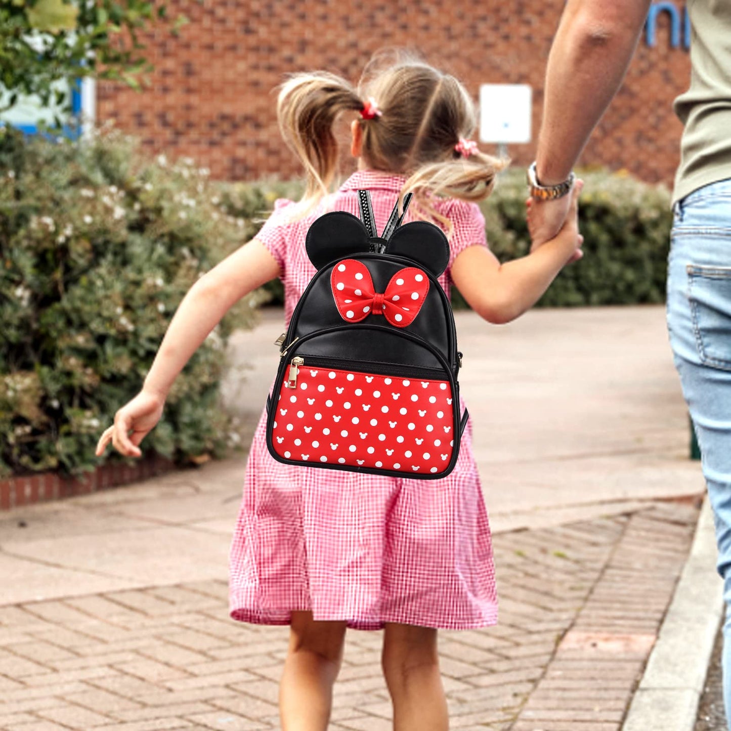 Dksyee Cute Red Backpack for Girl Bowknot Polka Dot Mini Mouse Leather Backpacks for Toddler Little Girl Backpack Kids Small Travel Backpacks Convertible Shoulder Bag Purse for Children Daypack
