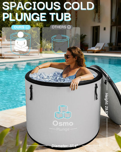 Inflatable Ice Bath Tub for Athletes Compatible with Water Chiller Cold Plunge Tub for Recovery with Insulated Lid, Groundsheet and Backpack, Drop Stitch Construction, 115 Gallon, Grey