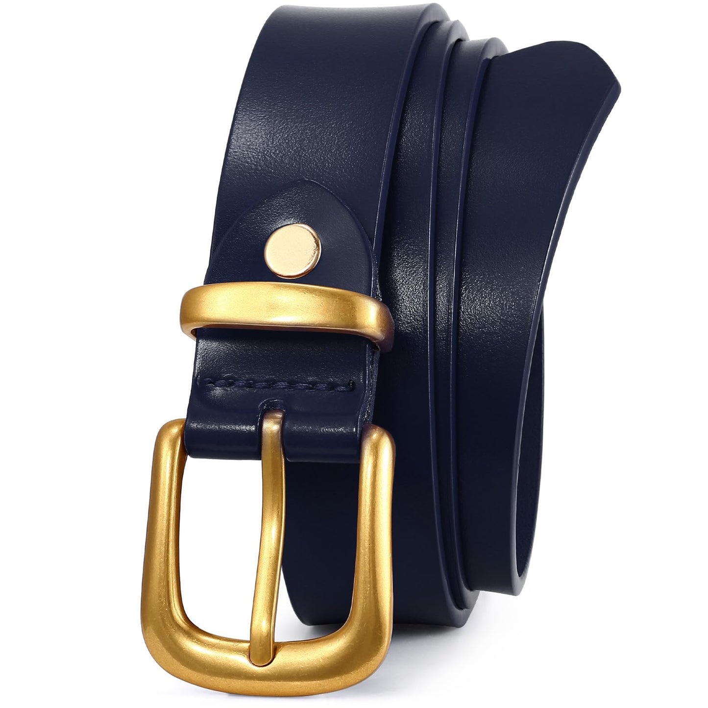 WHIPPY Womens Genuine Leather Belts for Jeans Pants Fashion Vintage Ladies Leather Belt with Gold Buckle, Navy Blue, S