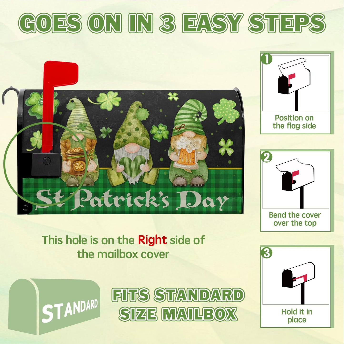 VentuCoven St Patricks Gnomes Mailbox Cover - Shamrock Mailbox Covers Magnetic Standard Size 21x18 in -Decoration for Garden - Green Clover