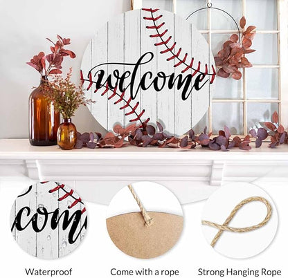 Welcome Sign for Front Door Welcome Baseball Door Sign 12In Wooden Wreath Wall Hanging Sign for Indoor Outdoor Seasonal Decor