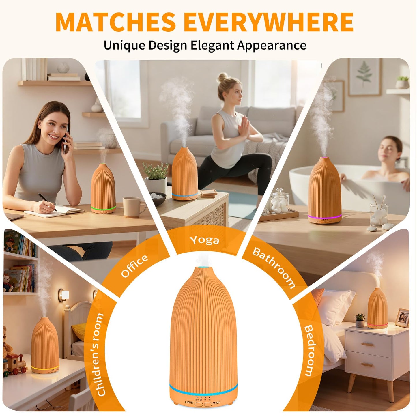 URPOWER 100ML Essential Oil Diffuser Ultrasonic Cool Mist Humidifier with 7 LED Lights, Timer & Auto-Off Quiet Aromatherapy Scent Diffuser for Home Bedroom Office Relaxation