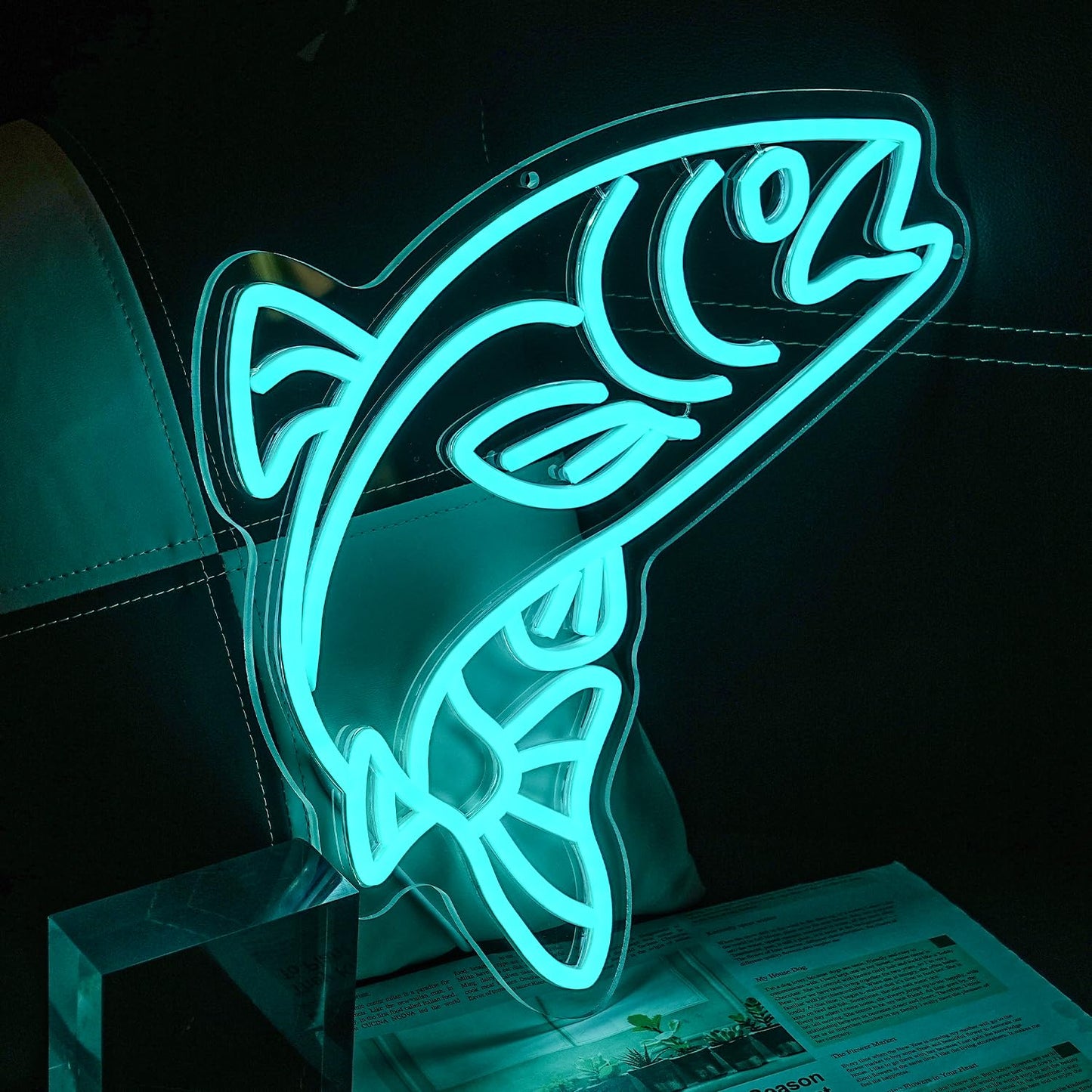 Fish Neon Sign for Wall Decor Blue Salmon Neon Light Fishing Neon Light Sign Ocean Led Light Sign for Fish Shop Bedroom Living Room Restaurant Office Kitchen Decoration