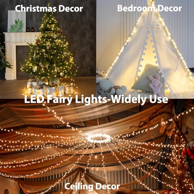 Warm White 328Ft Plug in Fairy Lights Silver Wire 1000 LEDs, 8 Modes, Waterproof, Remote - Controlled for Bedroom, Garden, Party, Christmas, Wedding & Birthday Decor, Indoor & Outdoor Use