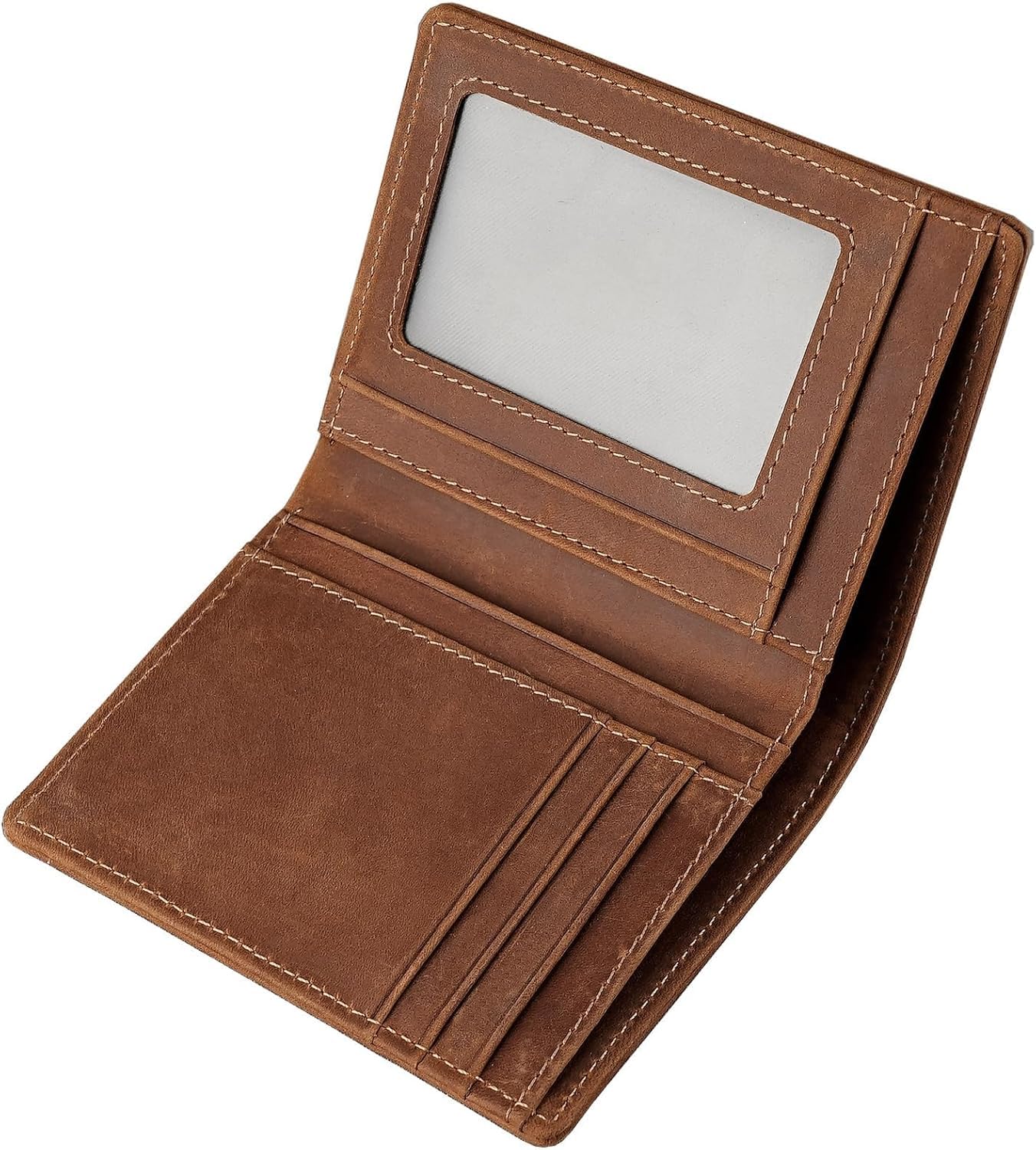 LnxLtw Bifold Vertical Wallet for Men - Slim Leather RFID Blocking Front Pocket Design with ID Window & 2 Cash Pockets | 4.5"x3.7"x0.7" Thin 7 Card Slots Wallets Organizer | Gift Box (Brown)
