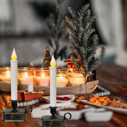 GOOTHY Set of 4 Battery Operated LED Window Candles, Dusk to Dawn Light Sensor, Flicker Flame Christmas Window Candles with Bronze Base, 10 Inch Flameless Taper Candle for Table Bedroom Christmas