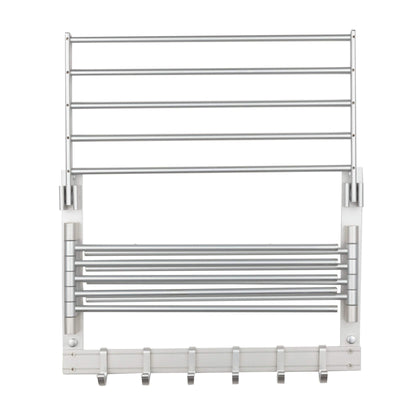 brightmaison BGT Wash Clothes Drying Rack Wall Mount Laundry Room Organizer with Hooks & Swing Arms, 17" Metal Laundry Rack Silver