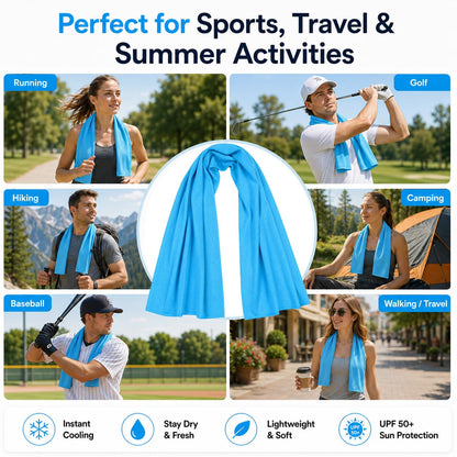 Cooling Towels 43.3" x 15.7" - Ice Towel, Sweat Towel, Cooling Towels for Neck & Face & Cooling Neck Wraps for Summer Heat - Neck Cooler for Quick Cool Down for Gym, Running, Golf, Yoga & Sports