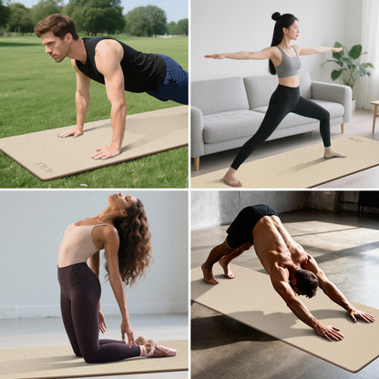 ILILI Yoga Mat 10mm Extra Thick and Extra Long, 76x28×0.4 Inch, Double Color Non-Slip TPE Material, Easy Carrying with Strap, Ideal for Yoga, Pilates, Floor Exercise, Home and Outdoor Use, Eco Friendly (Beige+Brown)